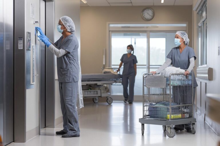 agent de proprete hospitaliere en action